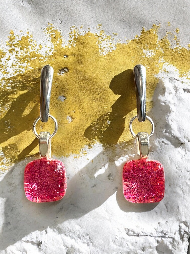 Minimal Square Bar Stud Earrings, Pinks