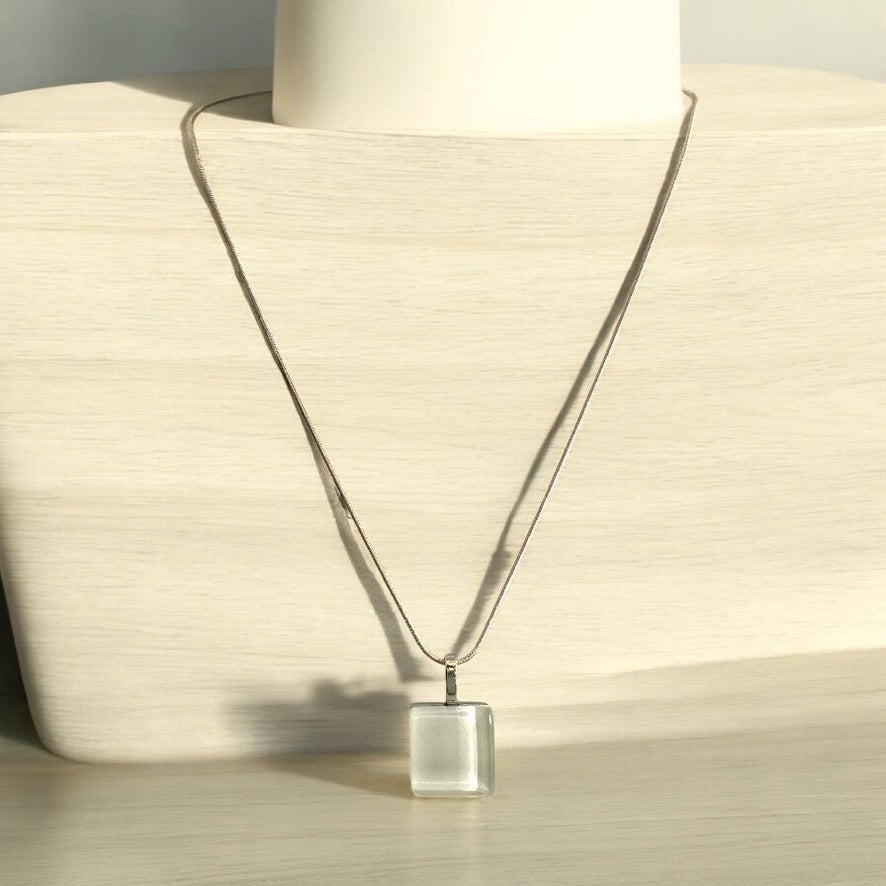 Minimal Square Glass Pendant, White - jewellery - Eclectic Blue Studio