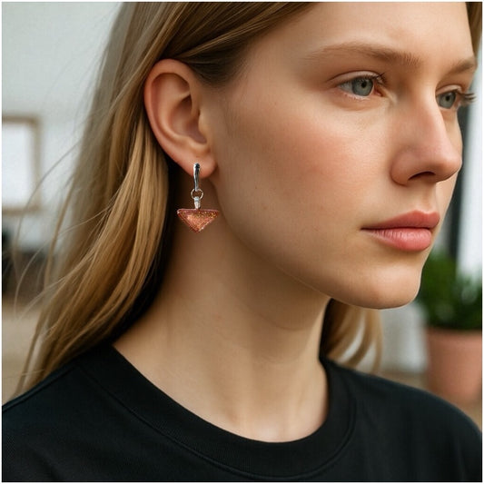 Minimal Glass Triangle Bar Stud Earrings, Reds