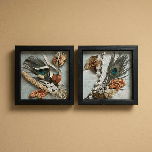 Peacock Still Natures — Framed Botanical Art - Visual Artwork - Eclectic Blue Studio