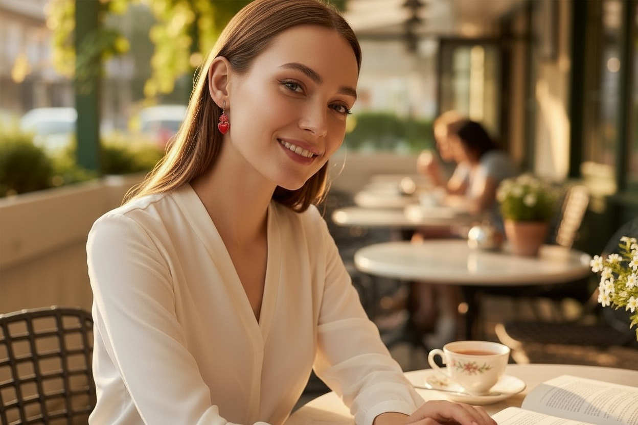 Sacred Heart Ceramic Loop Earrings - Red