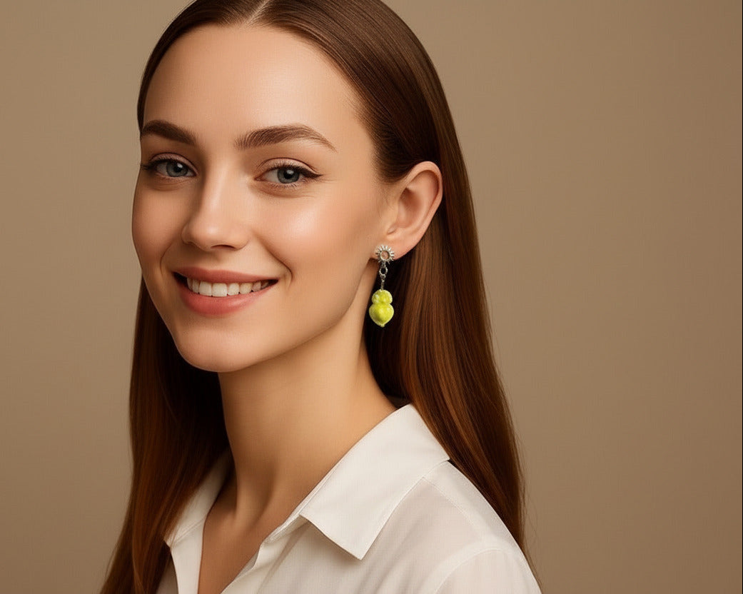 Sacred Heart Sun Disk Stud Earrings - Yellow