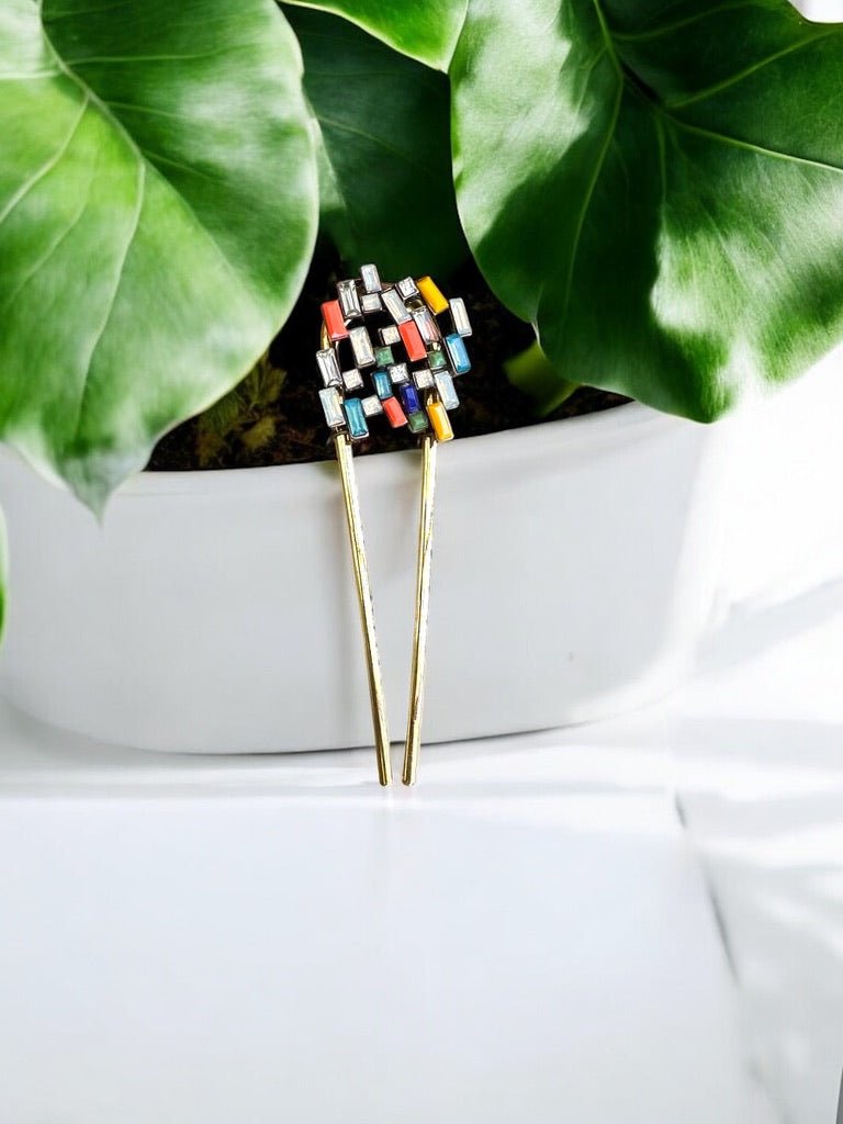 Multicolour Cluster Hair Pin - Upcycled Limited Edition - jewellery - Eclectic Blue Studio