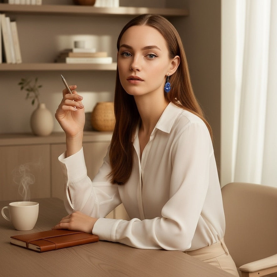 Sacred Heart Ceramic Loop Earrings - Blue