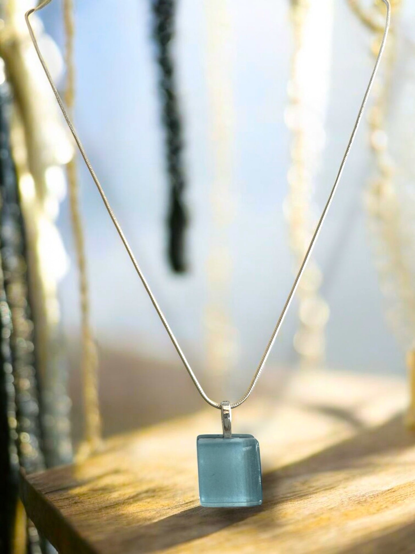 Minimal Square Glass Pendant, Blues