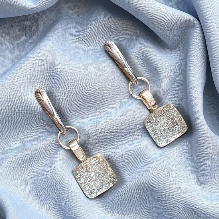 Minimal Square Bar Stud Earrings, Glittery Silver - jewellery - Eclectic Blue Studio