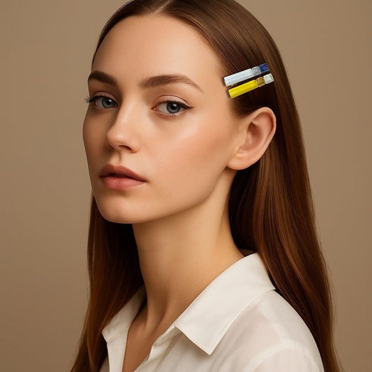 Multicoloured Glass Hair Clips, in Yellow, White & Blue - hair - Eclectic Blue Studio