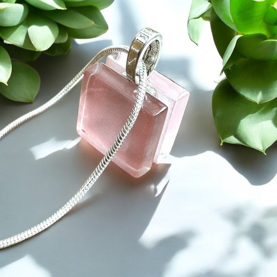 Minimal Square Glass Pendant, Pink - jewellery - Eclectic Blue Studio