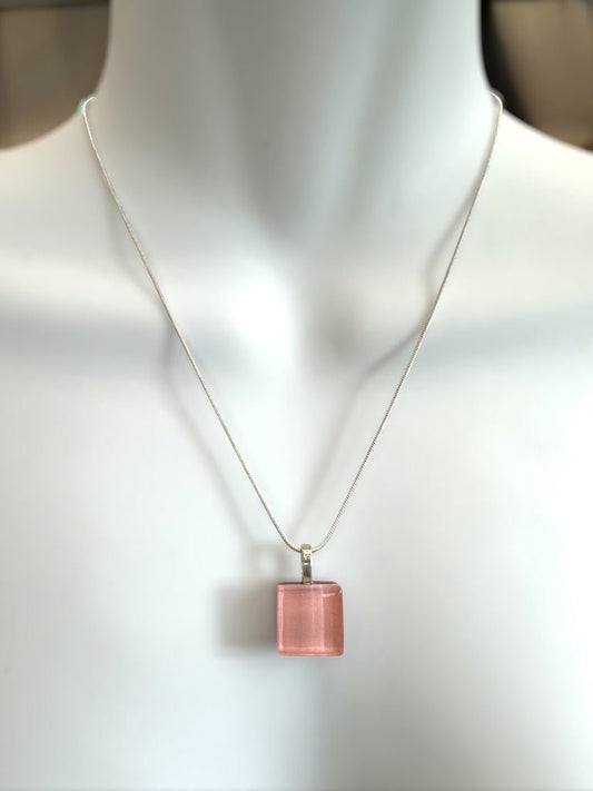 Minimal Square Glass Pendant, Pink - jewellery - Eclectic Blue Studio