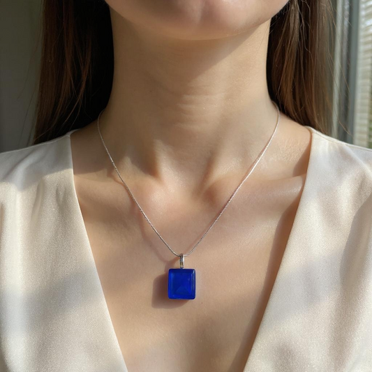 Minimal Square Glass Pendant, Blues