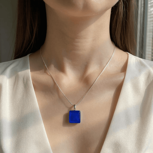 Minimal Square Glass Pendant, Blues - jewellery - Eclectic Blue Studio