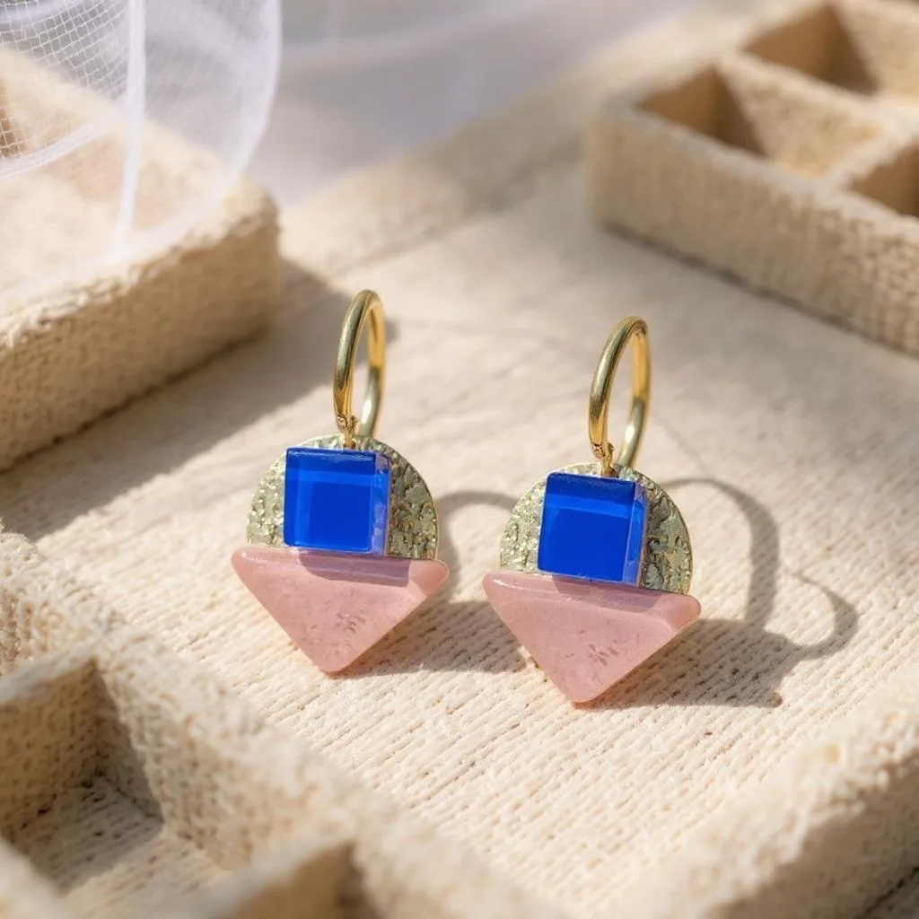 Radiant Dangle Earrings, Royal Blue and light pink