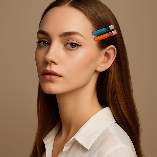 Multicoloured Glass Hair Clips, in Orange, Blue & Pink