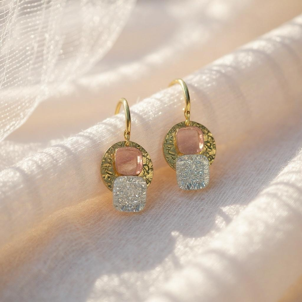 Radiant Dangle Earrings, Pale Pink & Silver