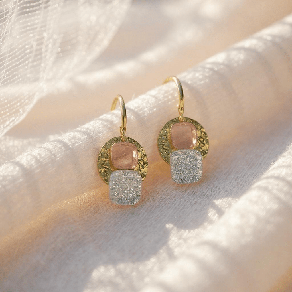 Radiant Dangle Earrings, Pale Pink & Silver - jewellery - Eclectic Blue Studio