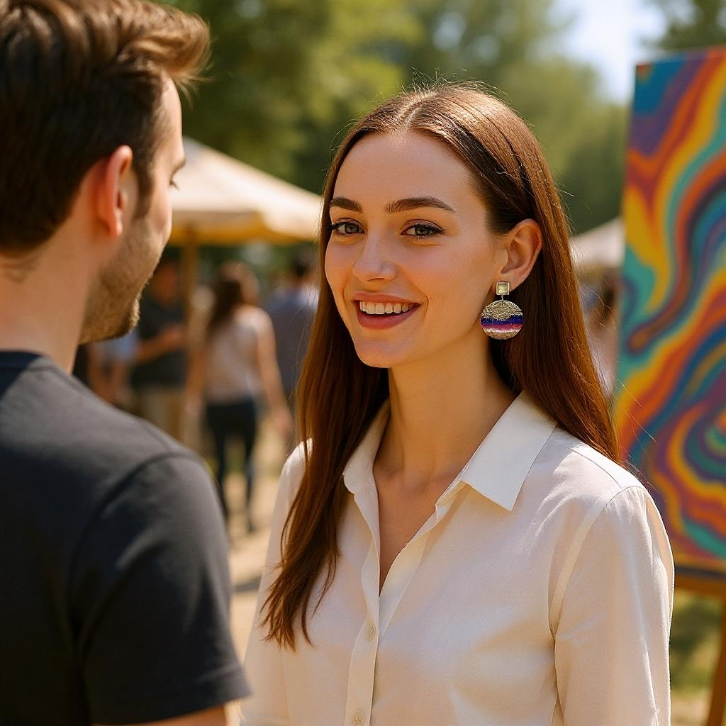 Cold Enamel, Glass & Metal Disc Earrings, Caramel, Cream, Red & Purple