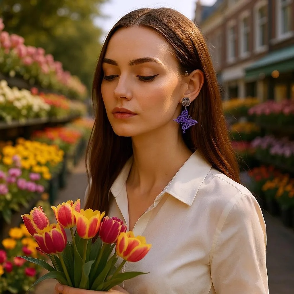 Butterfly II Wooden Earrings, Block Colour Purple - Light Gold Finish