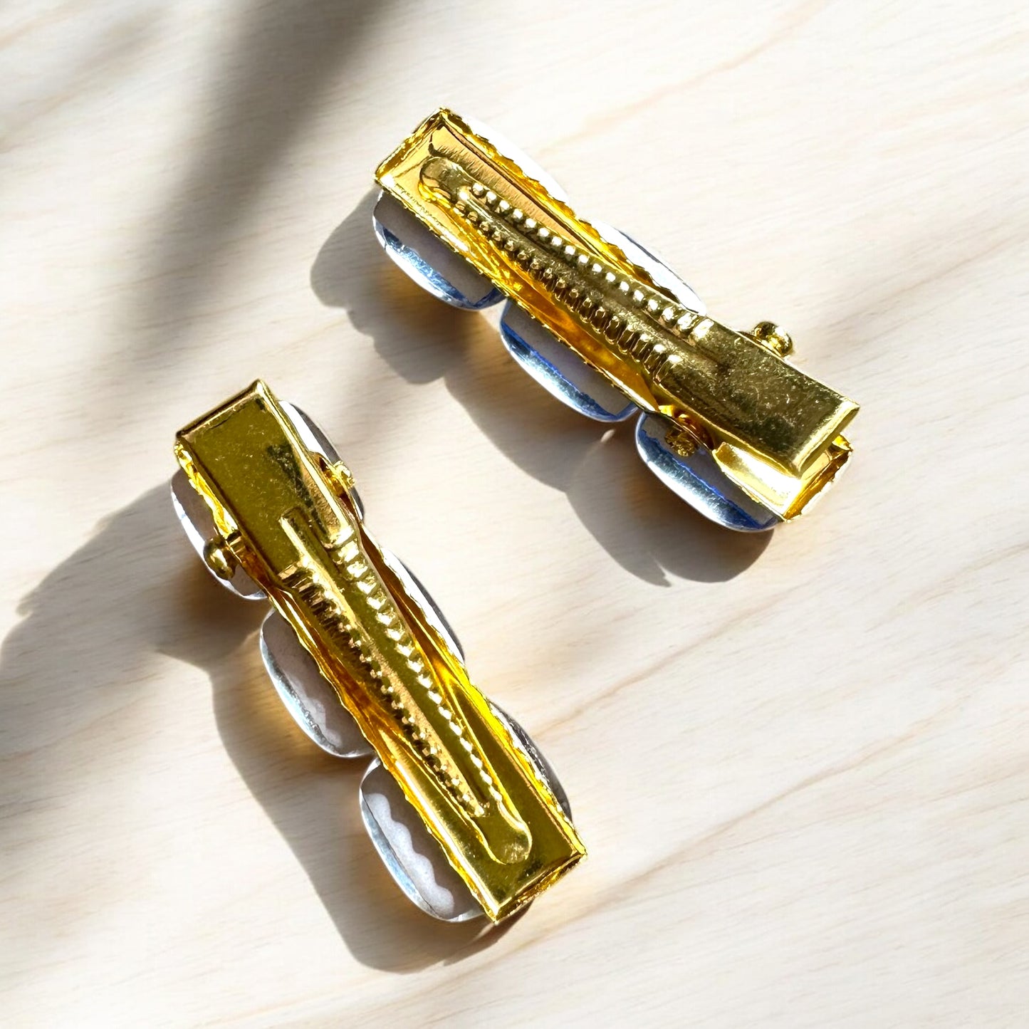 Small Glass Hair Clips, in Blue and Vanilla