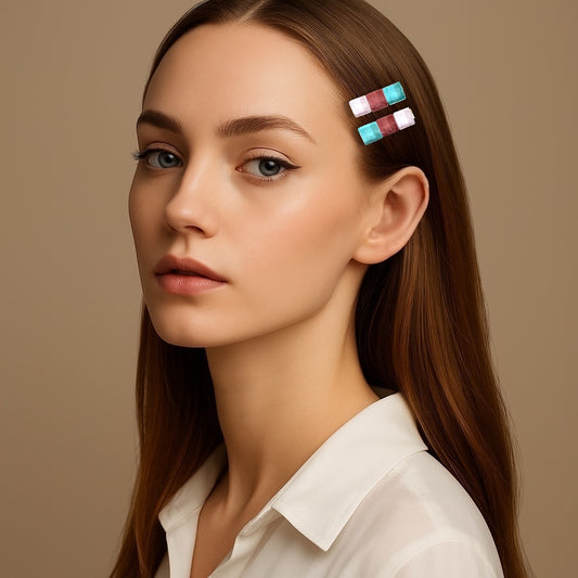 Small Glass Hair Clips Set, in Pinks & Aqua