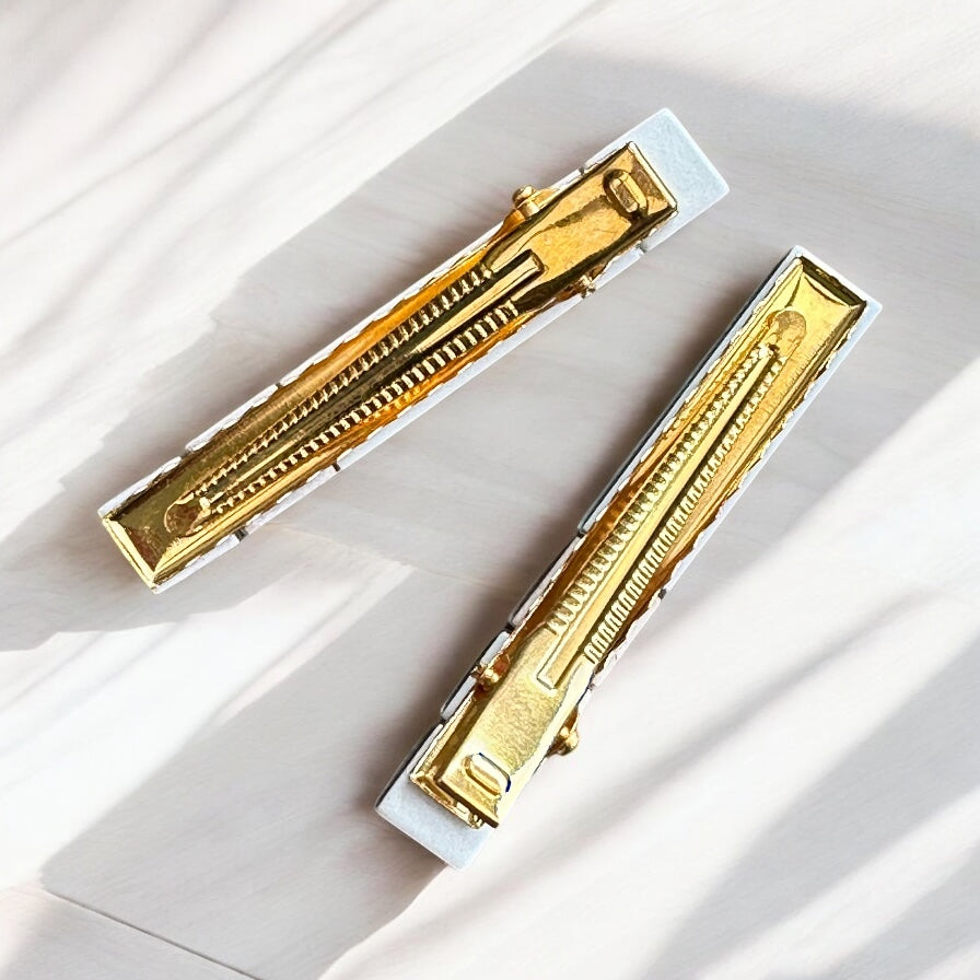 Multicoloured Glass Hair Clips, Medium-long, in Green, Pink and Purple