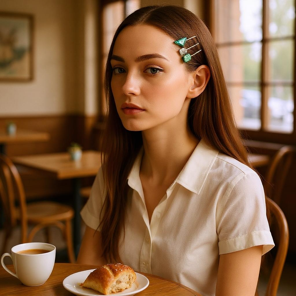 Glass Hair Pin Set, in Bluegreen, Pearl Grey & Glittery Green