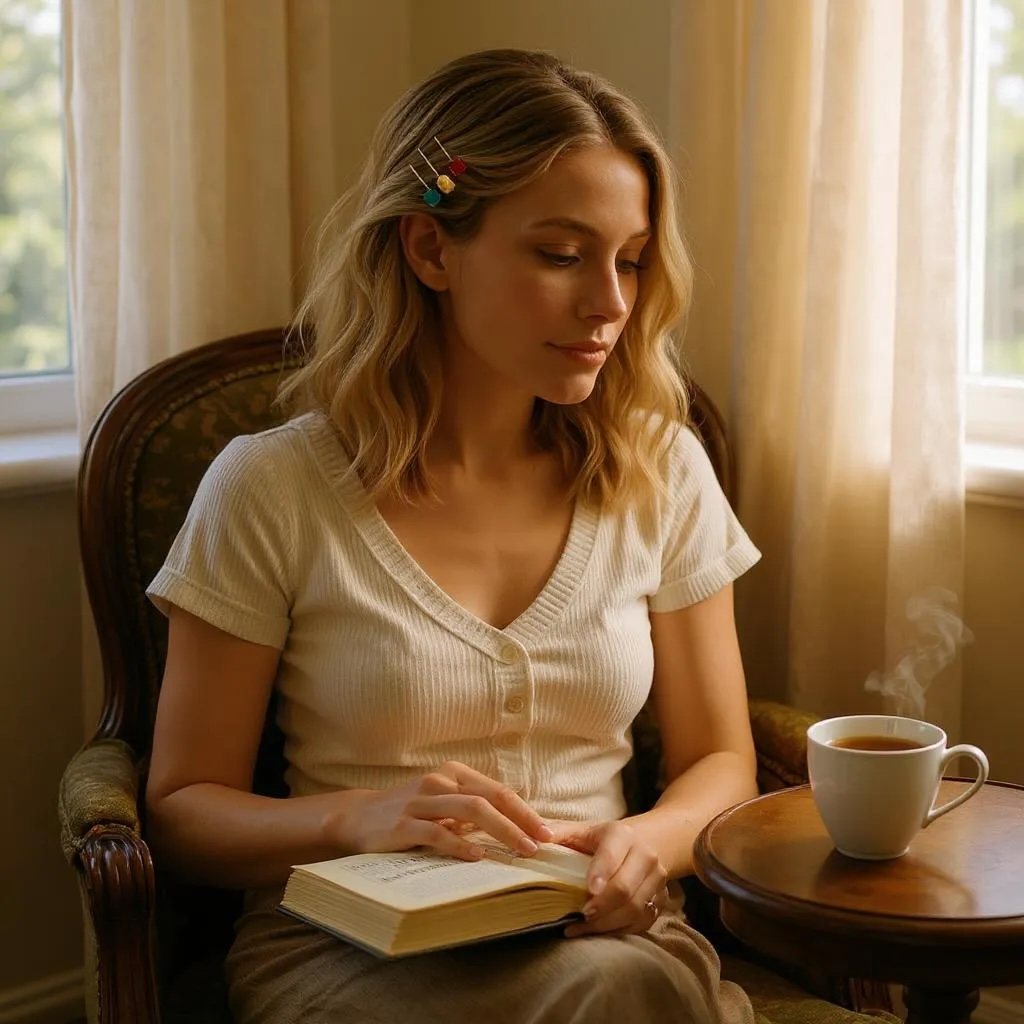 Glass Hair Pin Set, in Dark Green, Soft Yellow & Faceted Red