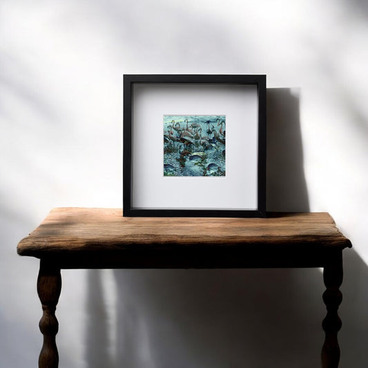 Flamingos in the Moonlight, square framed print