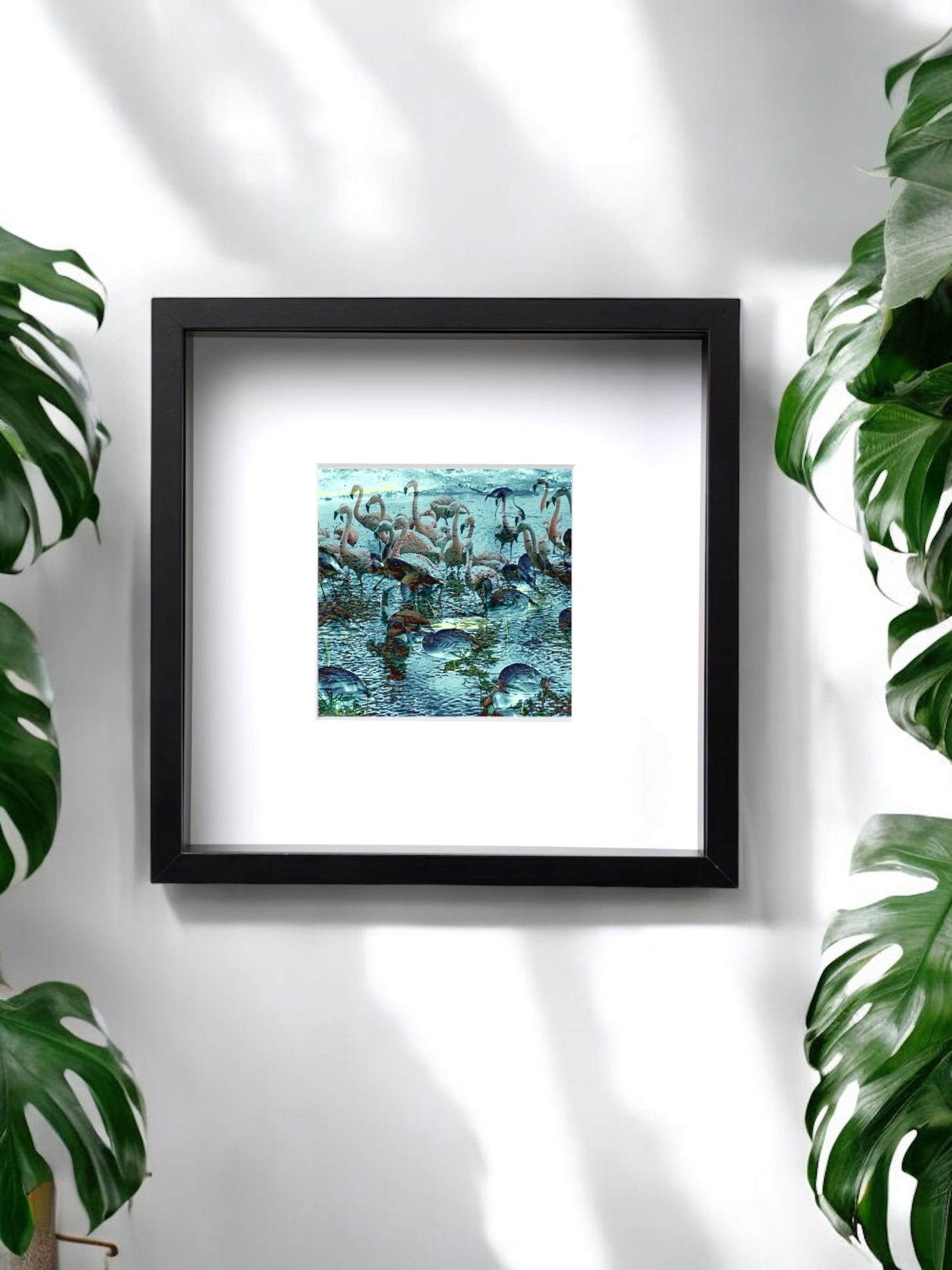Flamingos in the Moonlight, square framed print