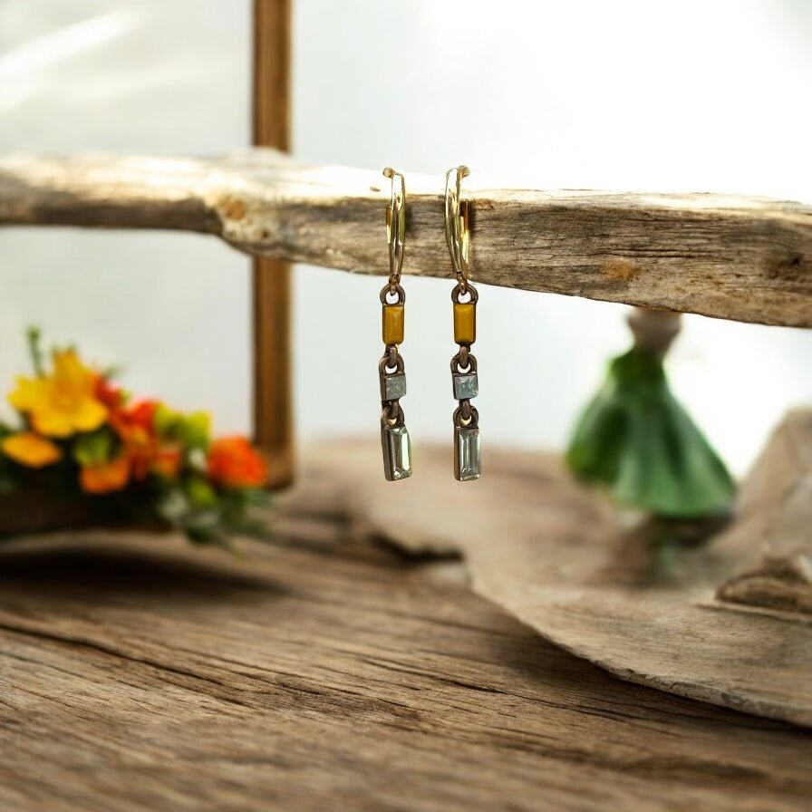 Minimal Chain Link Earrings, Yellow & Clear, Long - Upcycled Ltd Edition - jewellery - Eclectic Blue Studio
