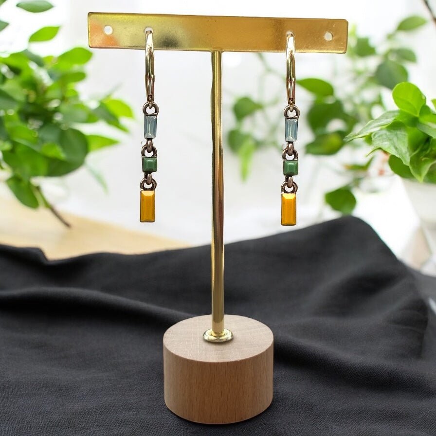 Minimal Chain Link Earrings, Clear, Green & Yellow, Long - Upcycled Ltd Edition - jewellery - Eclectic Blue Studio