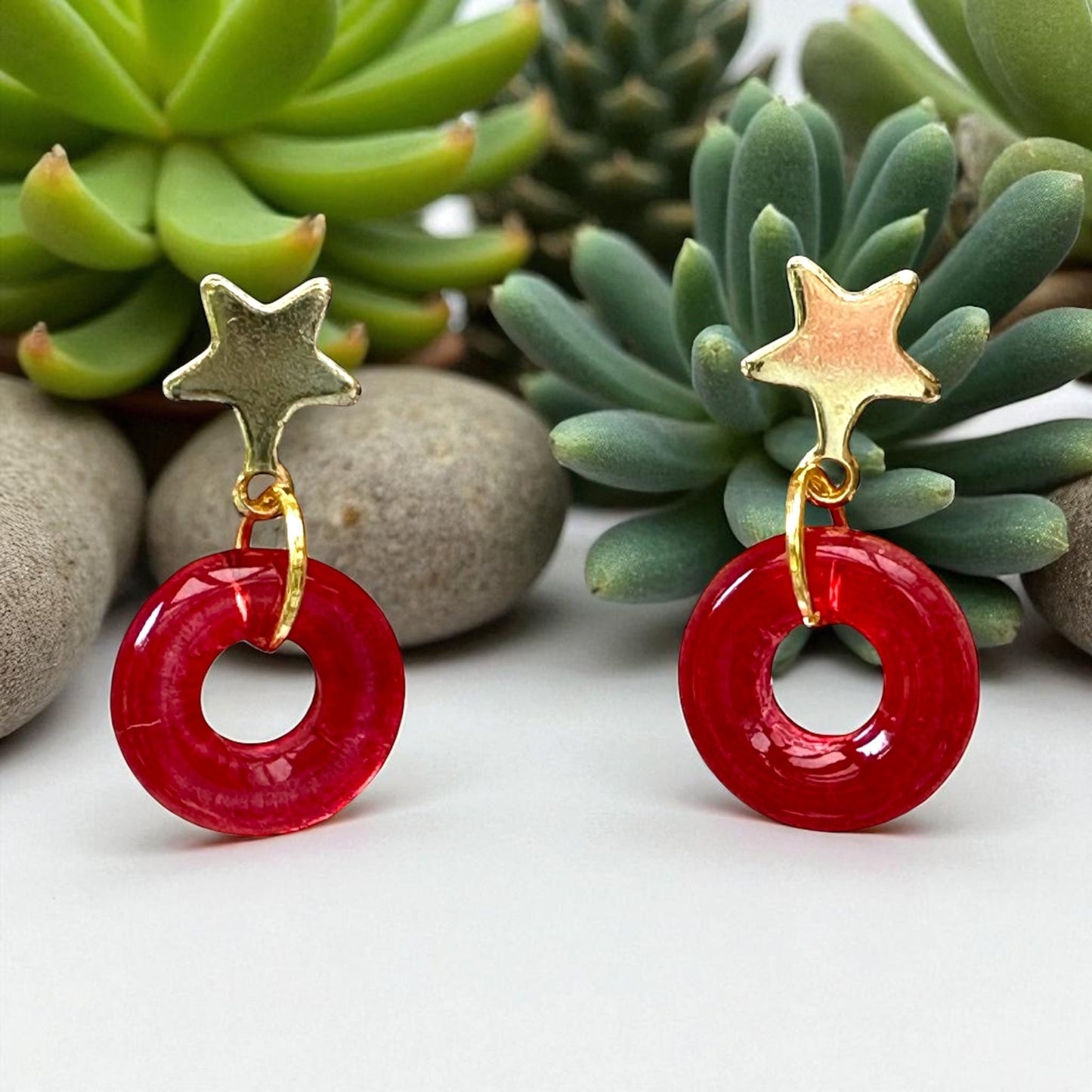 Ring & Star Glass Stud Earrings, in Pink, Watermelon, Red & Blue - jewellery - Eclectic Blue Studio