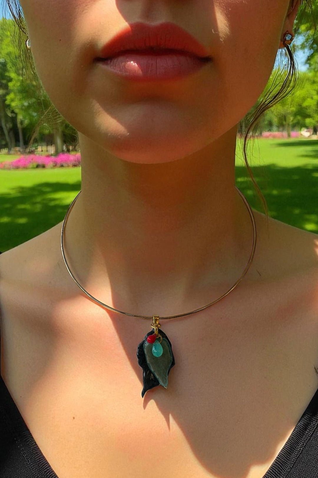 Unique Fused Glass Abstract Leaf Pendant Necklace - jewellery - Eclectic Blue Studio