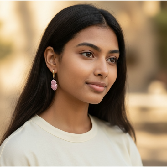 Sacred Heart Ceramic Loop Earrings - Pink