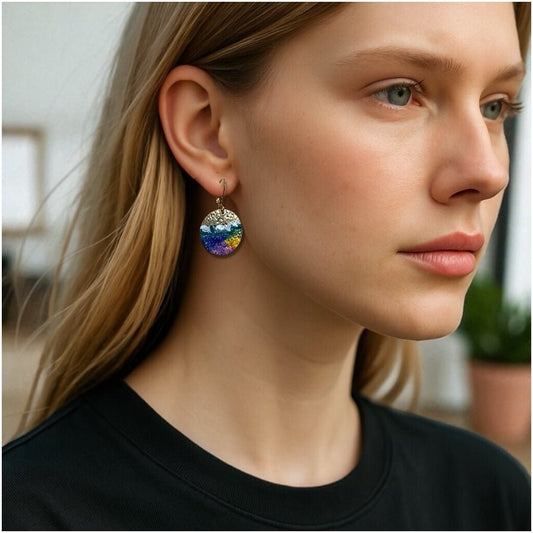 Cold Enamel Coin Earrings, white, Bluegreen, Yellow & Purple - jewellery - Eclectic Blue Studio