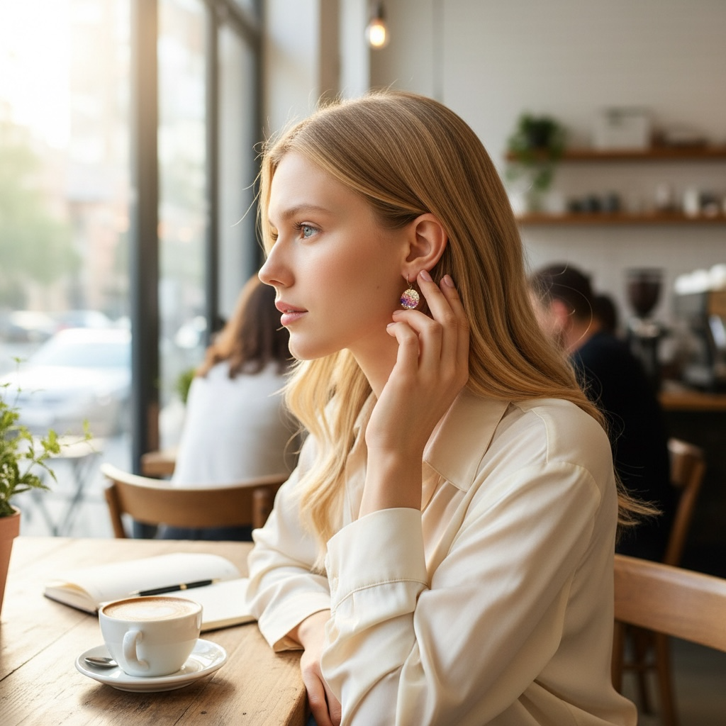 Cold Enamel Coin Earrings, Salmon, Copper, Purple, White and Gold