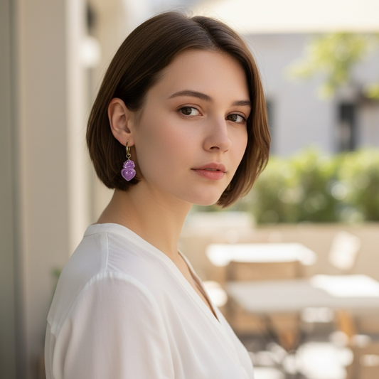 Sacred Heart Ceramic Loop Earrings - Purple