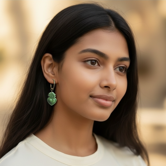 Sacred Heart Ceramic Loop Earrings - Green