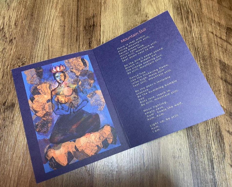 'Mountain Still' - Inner Peace Poetry Card | Original Illustrated Verse - Illustrated poetry cards - Eclectic Blue Studio