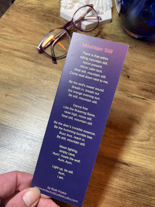 'Mountain Still' - Inner Peace Poetry Bookmark | Original Illustrated Verse - Illustrated poetry cards - Eclectic Blue Studio