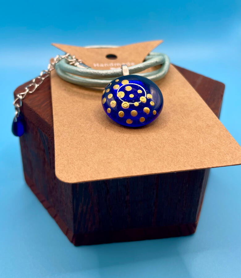 Deep blue and gold glass necklace