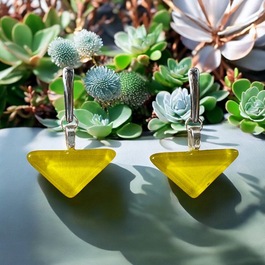Minimal Glass Triangle Bar Stud Earrings, Yellows