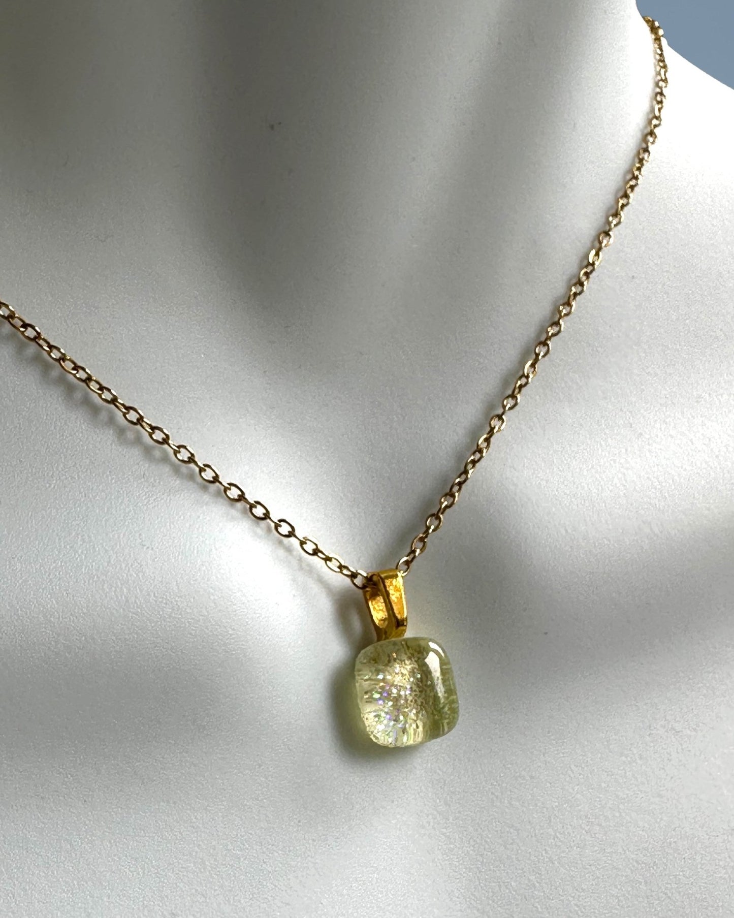 Shimmery Glass Pendant Necklace — Champagne, Petite - Necklace - Eclectic Blue Studio