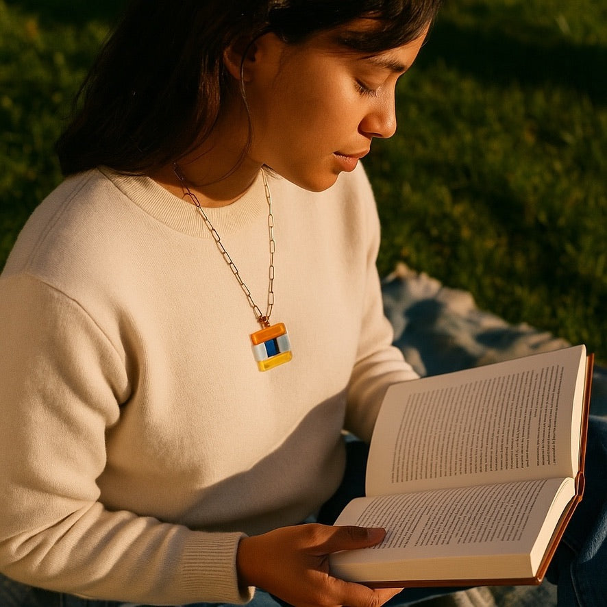 Fused Glass Multiway Abstract Pendant Necklace, Multicolour
