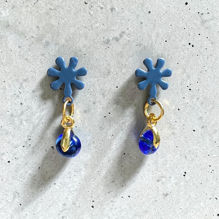 Little Flower Hand Painted Glass Earrings - Enamel & Glass Drop - Earrings - Eclectic Blue Studio