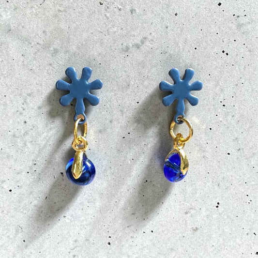 Little Flower Hand Painted Glass Earrings - Enamel & Glass Drop - Earrings - Eclectic Blue Studio
