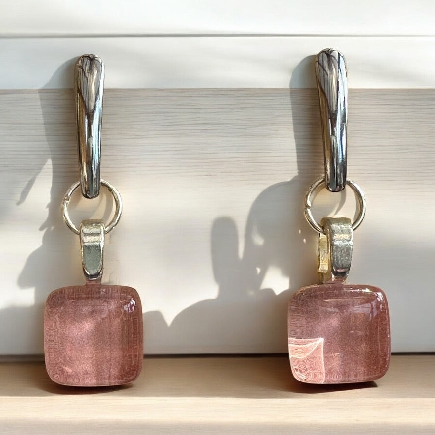 Minimal Square Bar Stud Earrings, Pinks
