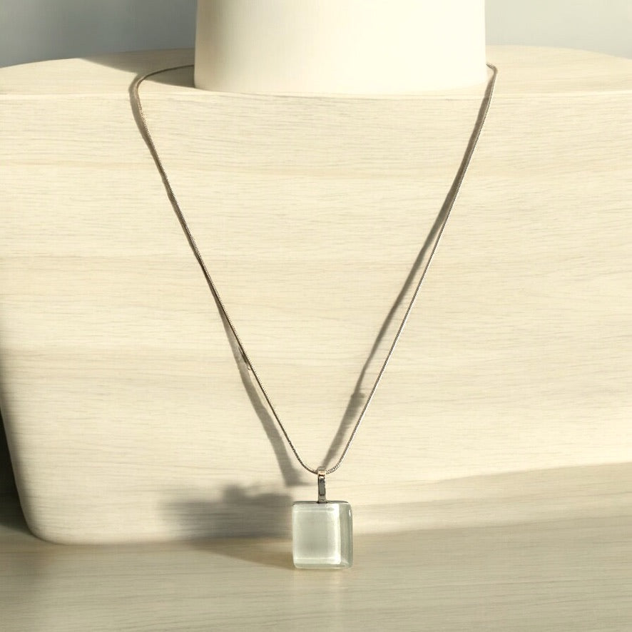 Minimal Square Glass Pendant, White