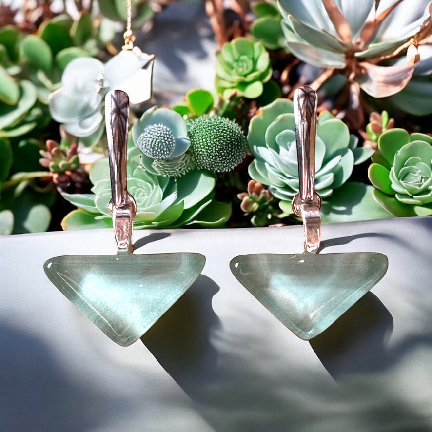 Minimal Glass Triangle Bar Stud Earrings, Greens