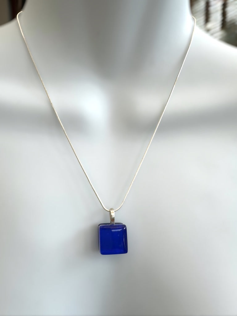 Minimal Square Glass Pendant, Blues