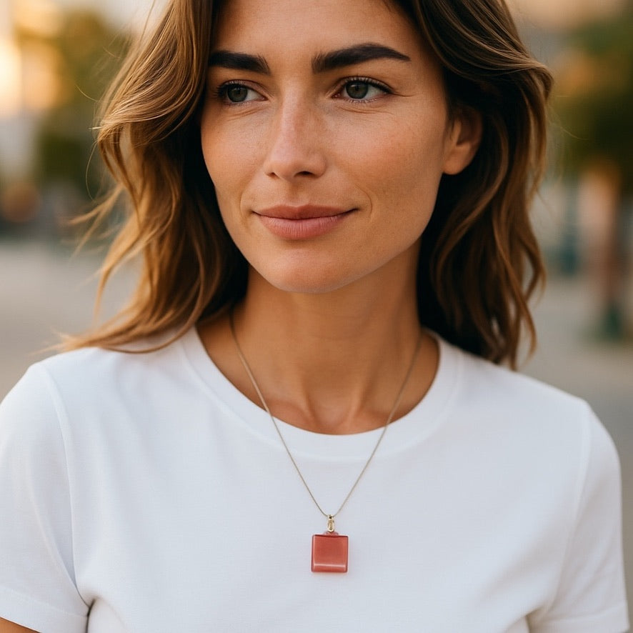 Minimal Square Glass Pendant, Pink